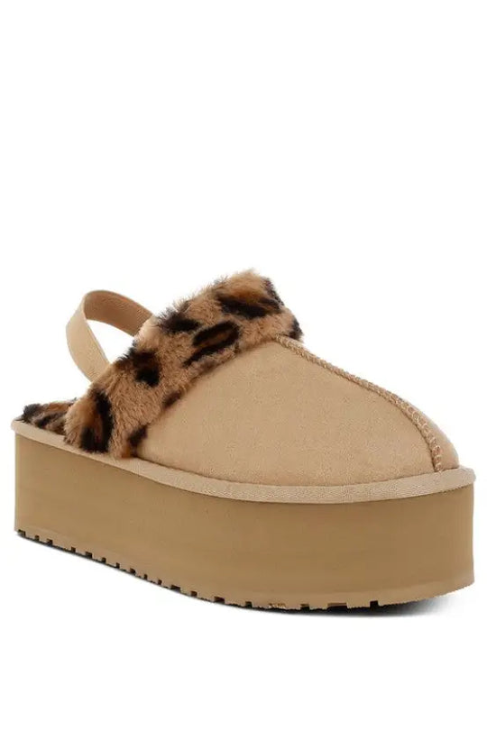 Kutchu Leopard Faux Fur Platform Classic Slingback - Beige / US-5 / UK-3 / EU-36