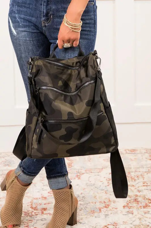 Rory Convertible Backpack Shoulder Handbag - Green Camo / 1