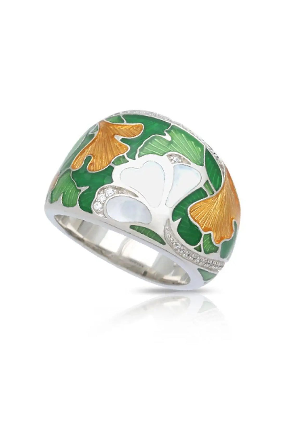 Gingko Ring - Green/ Gold/ white / Size 6 - Ring