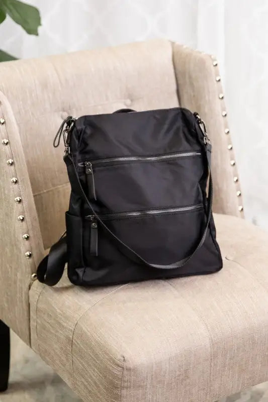 Rory Convertible Backpack Shoulder Handbag - Solid Black/Black Zippers / 1
