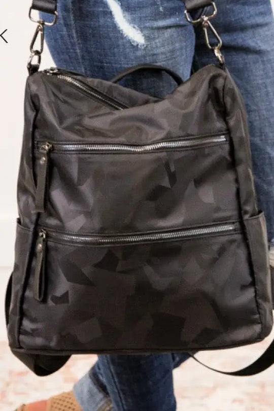 Rory Convertible Backpack Shoulder Handbag - Black Geometric / 1
