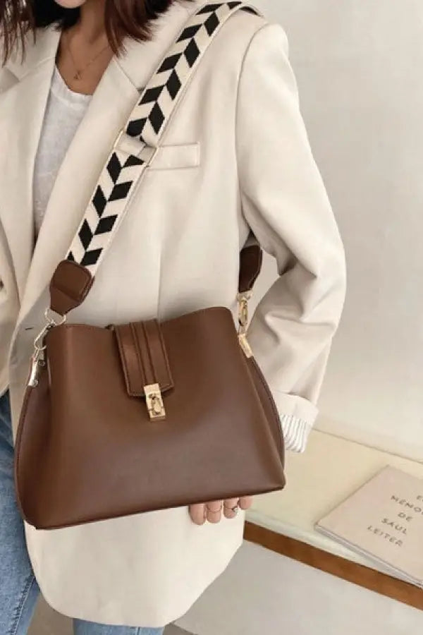 Checkered Shoulder Bag - brown / OS - Bags & Belts