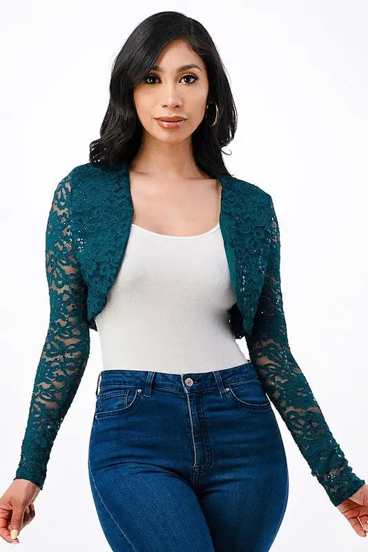 Black Evening Bolero Shrug *More Colors - Hunter Green / S