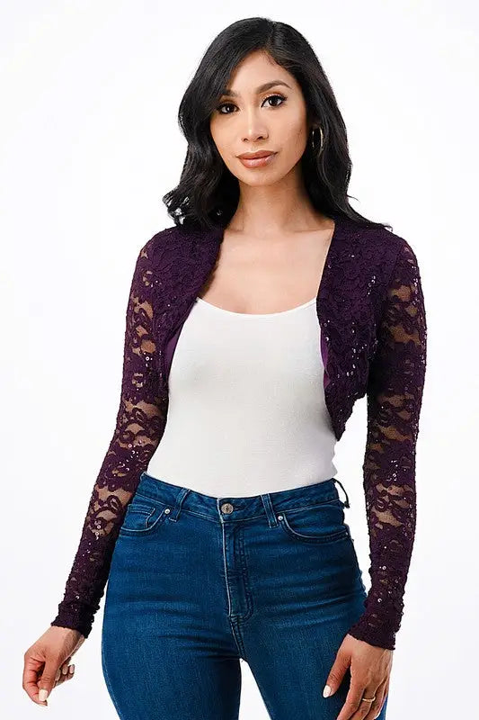 Black Evening Bolero Shrug *More Colors - Eggplant / L