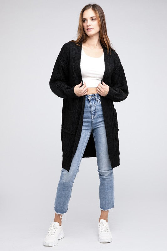 Knitted Open Front Cardigan With Pockets *10 Colors