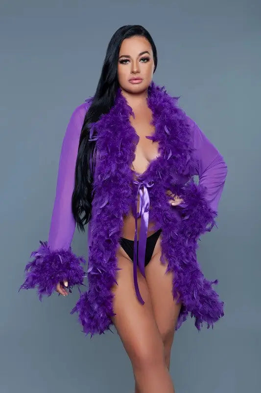 Lux Feather Trim Robe *More Colors - VIOLET / OS
