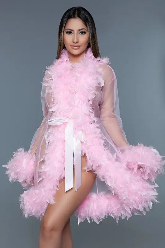 Lux Feather Trim Robe *More Colors - Candy Pink / OS