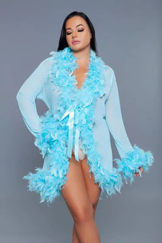 Lux Feather Trim Robe *More Colors - Turquoise / OS
