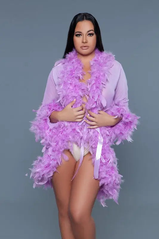 Lux Feather Trim Robe *More Colors - Lavender / OS