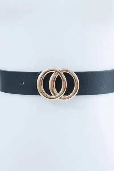 Gold Double Circle Belt Black or Ivory - BLACK / BKBK / Os - Bags & Belts