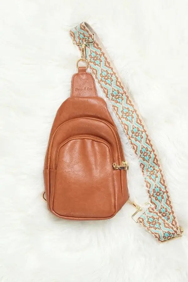 Mylah Crossbody Sling Vegan Leather Handbag - Camel / 1