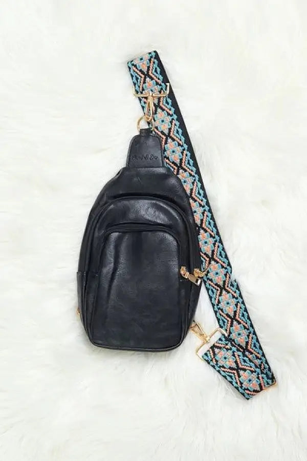 Mylah Crossbody Sling Vegan Leather Handbag - Black / 1