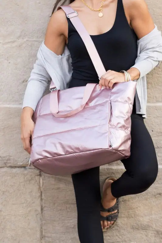 Metallic Puffer Tote - Mauve / OneSize