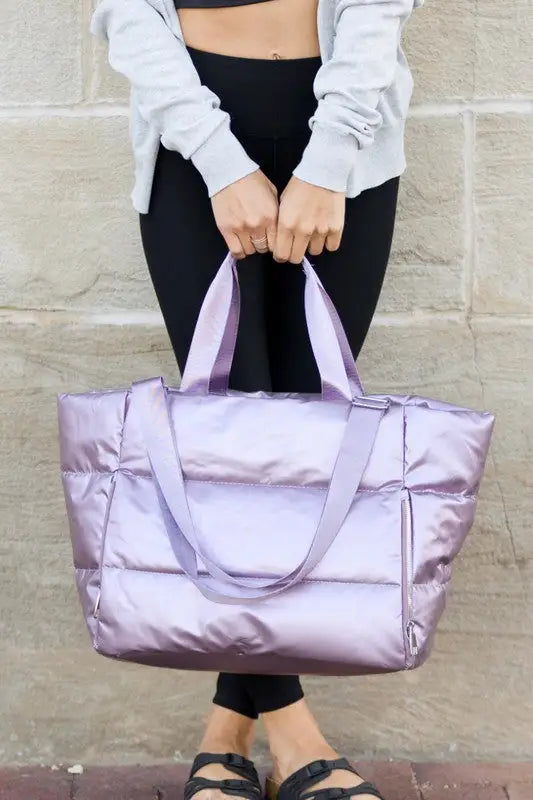 Metallic Puffer Tote - Lavender / OneSize