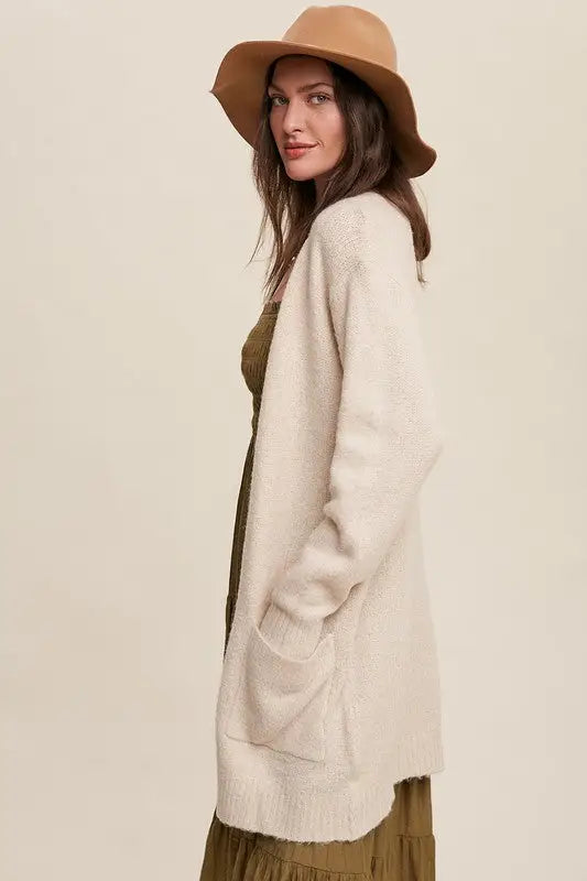 Natural and Cozy Long Knit Cardigan - OUTERWEAR