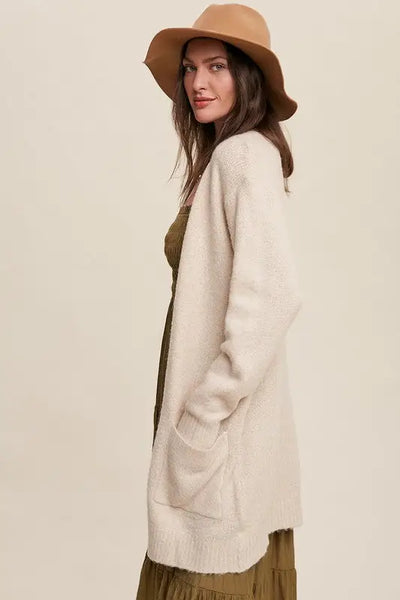 Natural and Cozy Long Knit Cardigan - OUTERWEAR