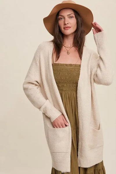 Natural and Cozy Long Knit Cardigan - Natural / S - OUTERWEAR