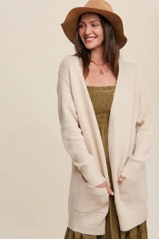 Natural and Cozy Long Knit Cardigan - OUTERWEAR