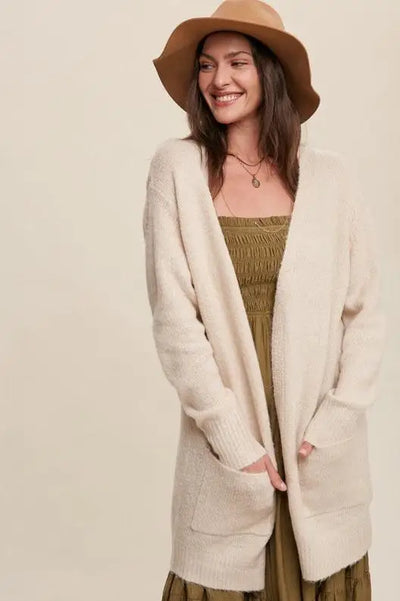 Natural and Cozy Long Knit Cardigan - OUTERWEAR