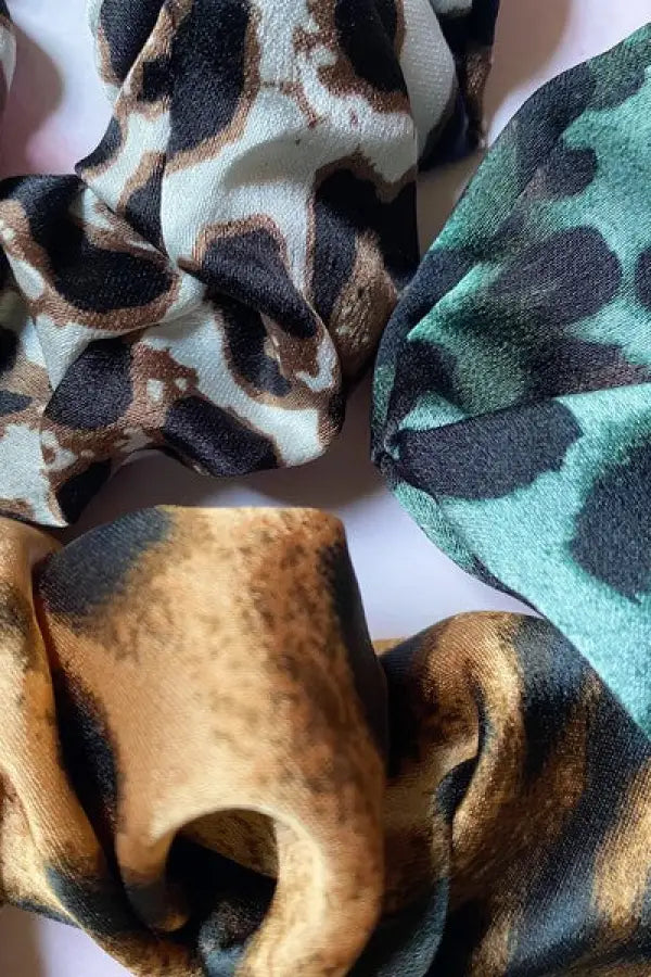Leopard Satin Scrunch Set Of 3 - Leopard / OS