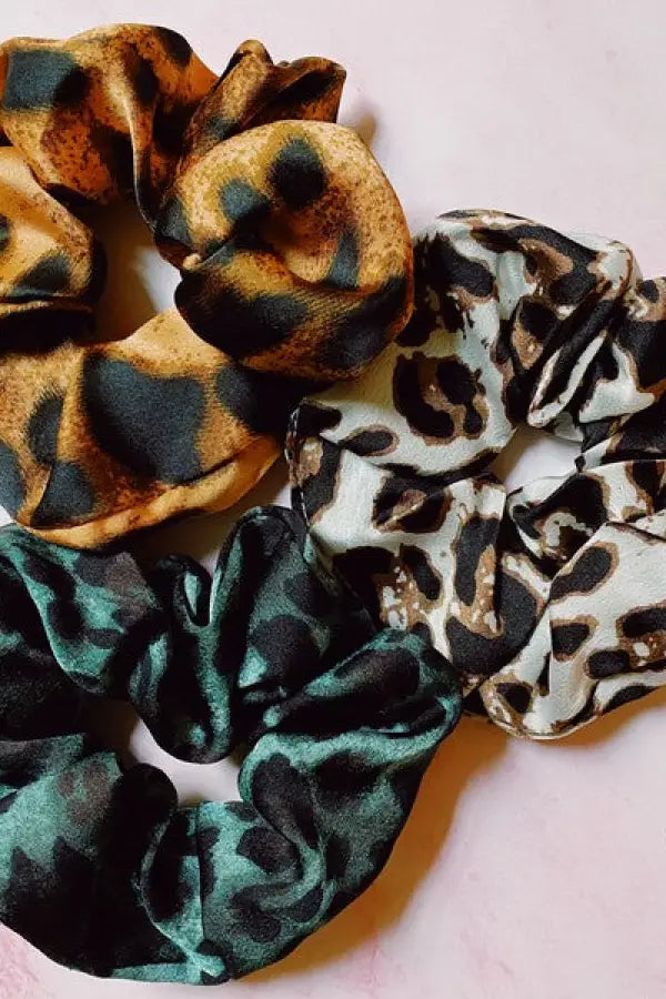 Leopard Satin Scrunch Set Of 3 - Leopard / OS