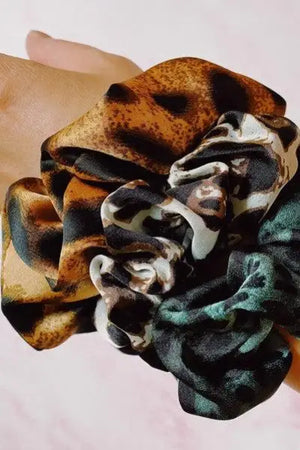 Leopard Satin Scrunch Set Of 3 - Leopard / OS