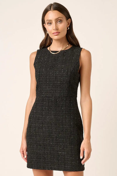 Black Tweed Sleeveless Mini Dress - Black / S