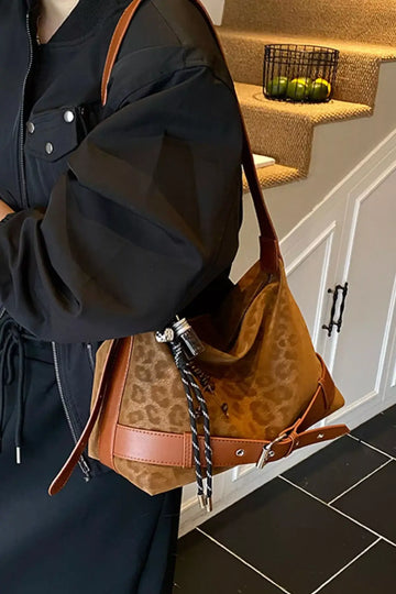 Leopard Print Suede Crossbody Bag