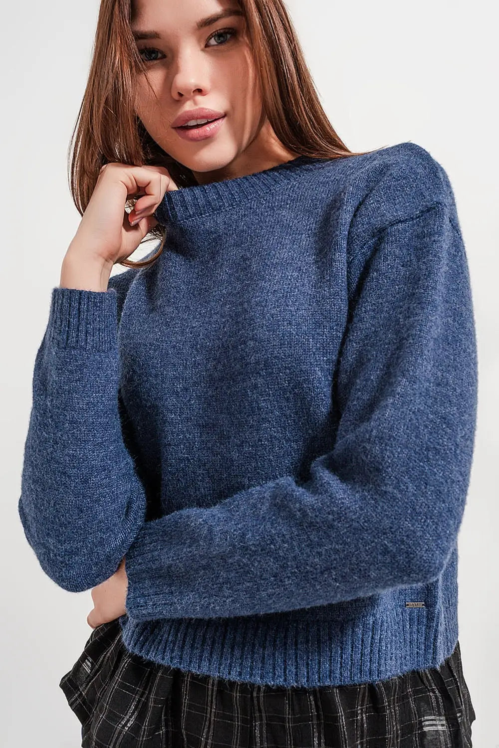 2 in 1 jumper with shirt underlay in navy - Sweaters