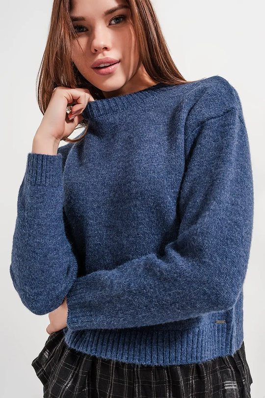 2 in 1 jumper with shirt underlay in navy - Sweaters