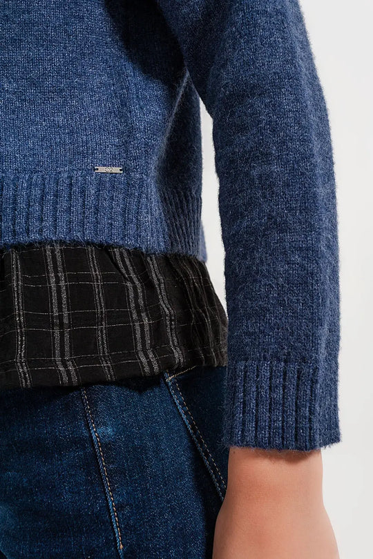 2 in 1 jumper with shirt underlay in navy - Sweaters