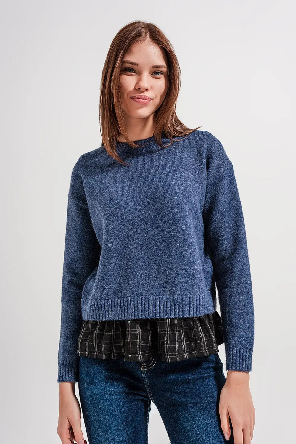 2 in 1 jumper with shirt underlay in navy - Sweaters
