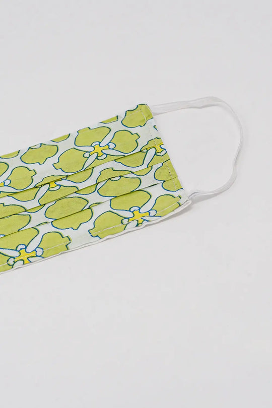 2 PACK Masque coton organique imprimé fleurs en vert et turquoise - One Size / vert - Collares