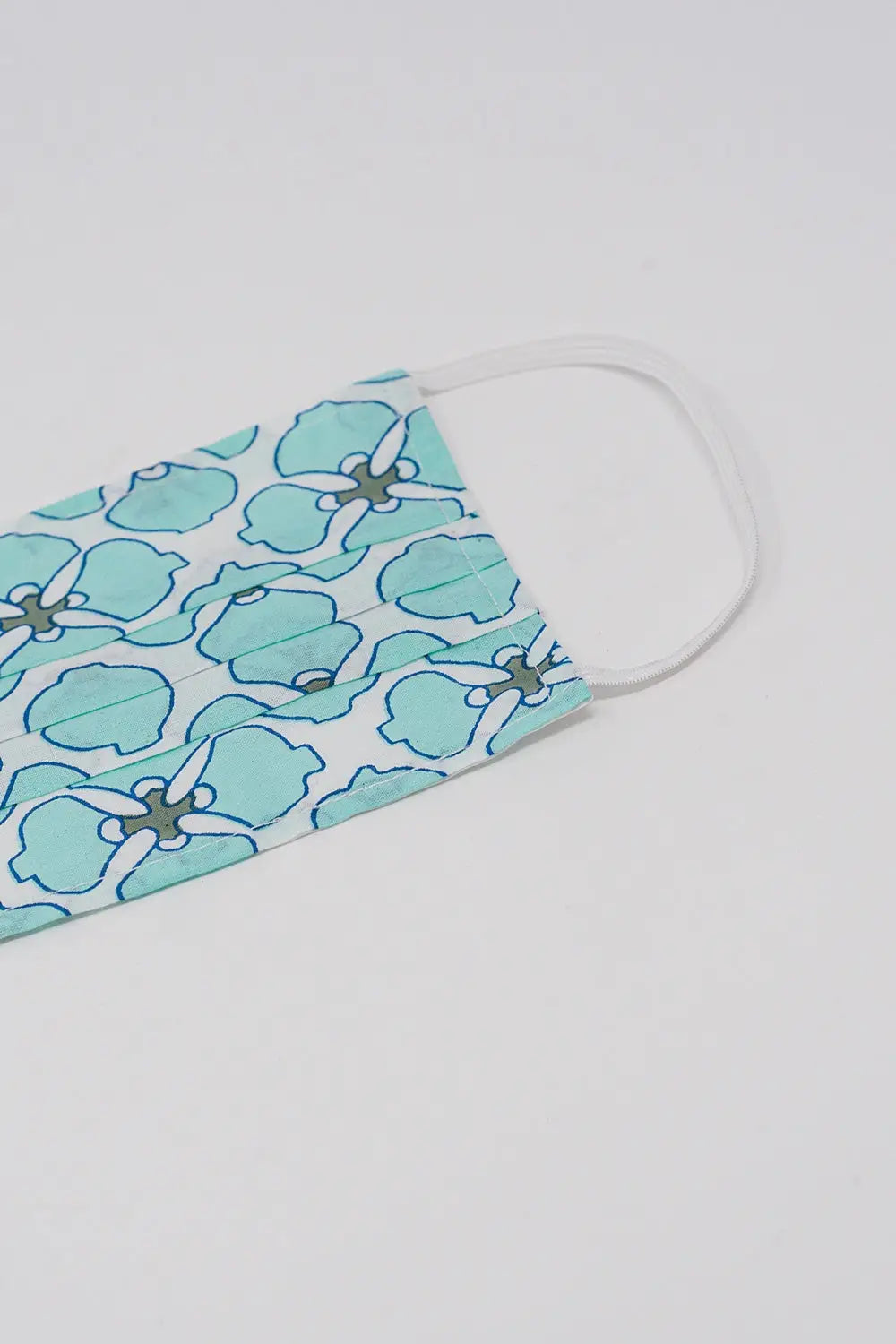 2 PACK Masque coton organique imprimé fleurs en vert et turquoise - One Size / vert - Collares