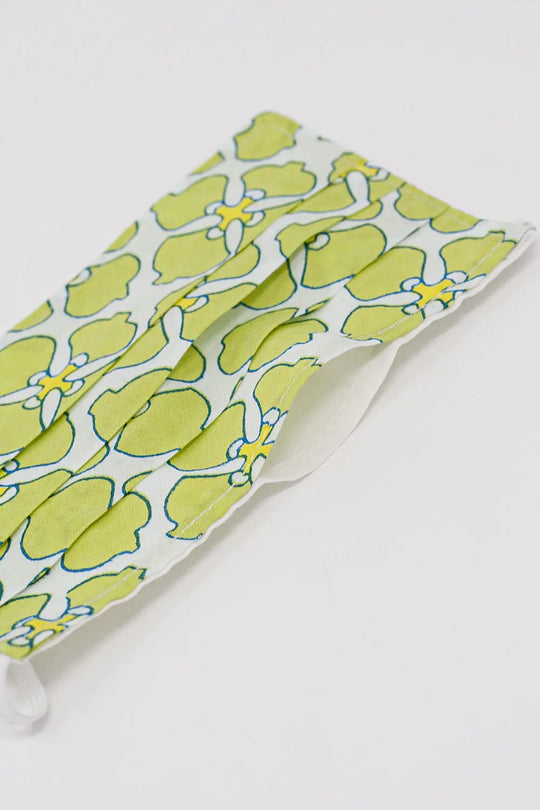 2 PACK Masque coton organique imprimé fleurs en vert et turquoise - One Size / vert - Collares