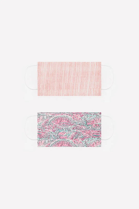 Q2 2 PACK Masque rosa imprimé coton organique