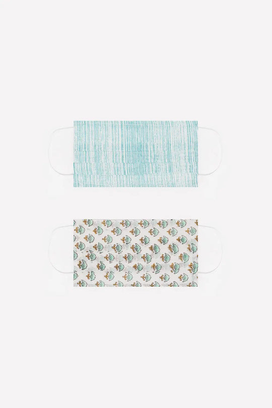 Q2 2 PACK Masque turquoise imprimé coton organique