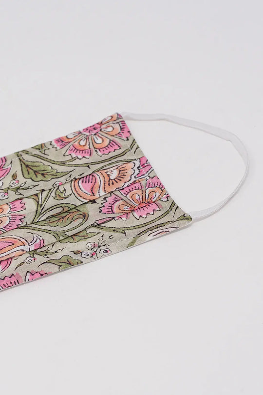 2 PACK Masque vert imprimé fleurs coton organique - One Size / vert - Collares