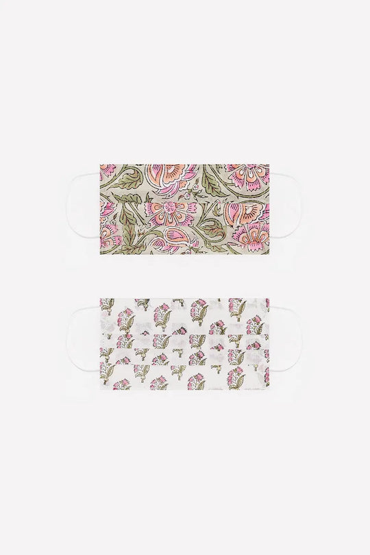 Q2 2 PACK Masque vert imprimé fleurs coton organique