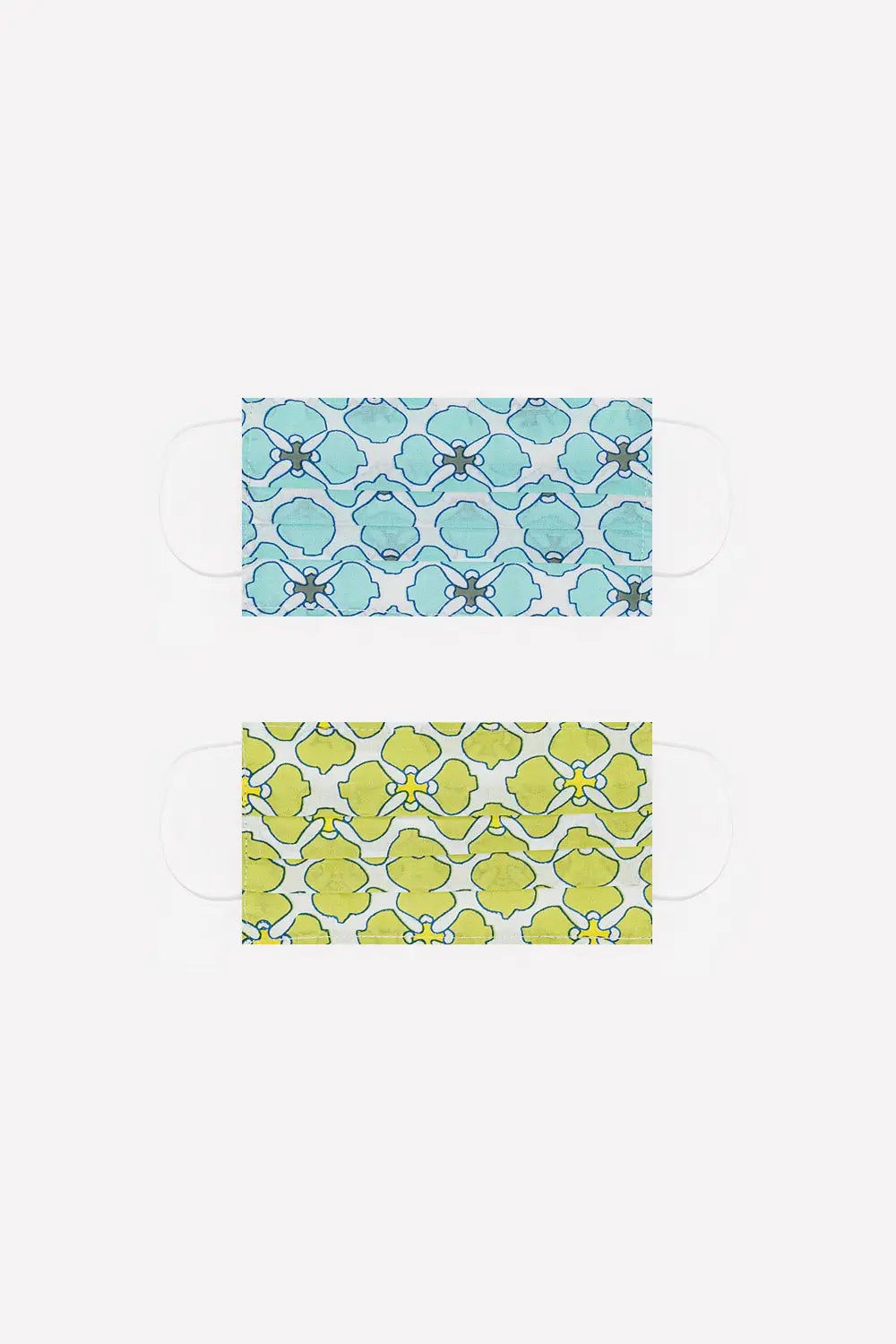 Q2 2 PACK organic cotton flower print Mask in green and turquoise