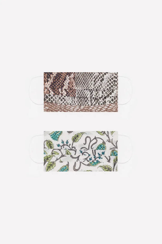 2 PACK organic cotton mix printed Mask - One Size / Brown - Necklaces