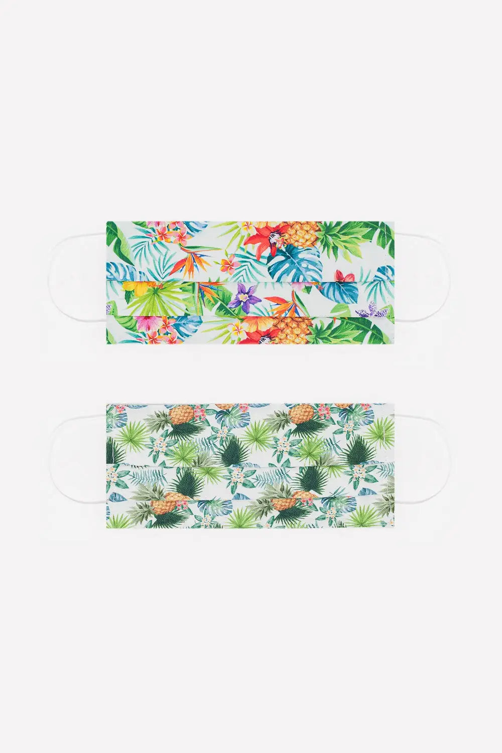 2 PACK pineapple and tropical palms tree print Mask - One Size / Green - Necklaces