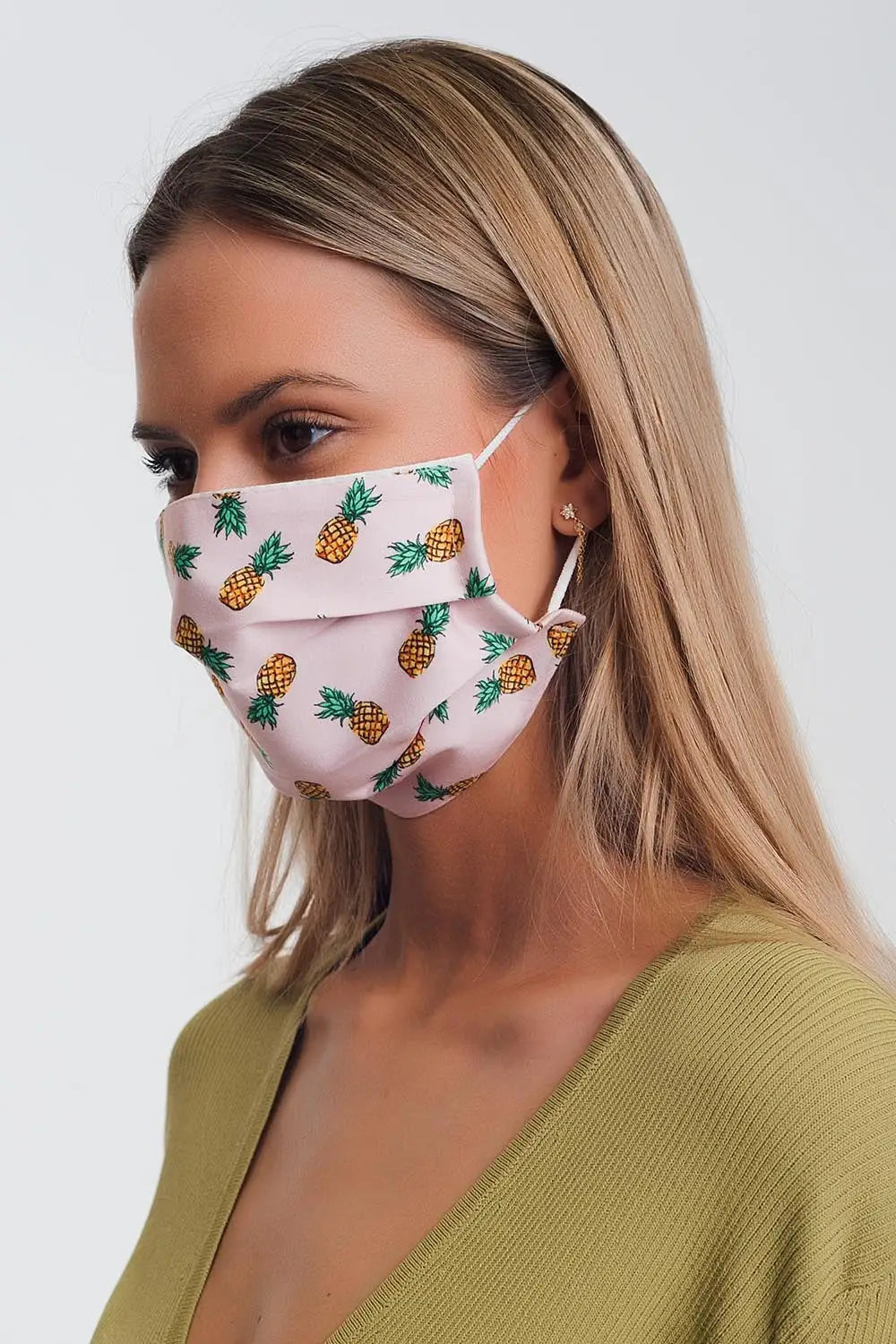 2 PACK Pineapple Print Mask - One Size / White - Necklaces