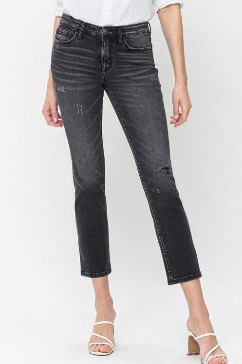 Mid Rise Crop Slim Straight Jeans