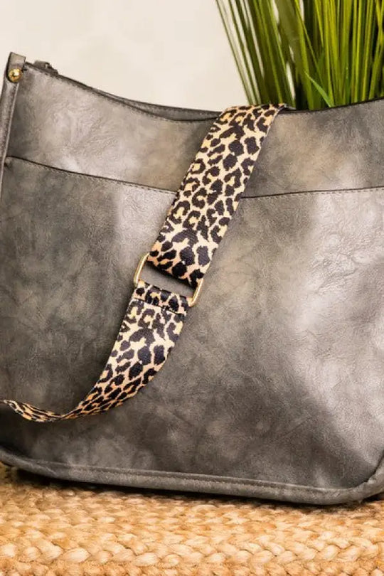 Crossbody Handbag With Leopard Animal Strap - Gray / 1