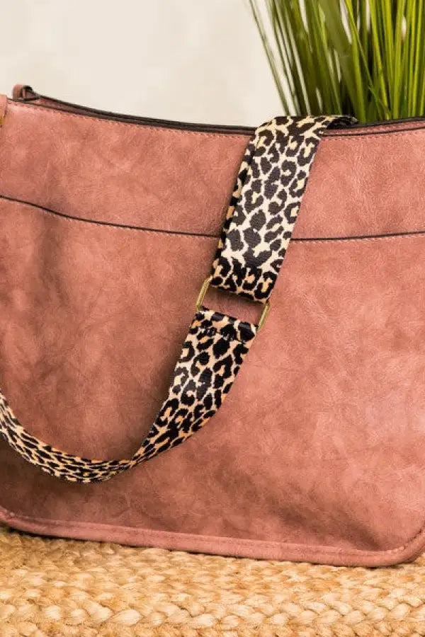 Crossbody Handbag With Leopard Animal Strap - Blush / 1