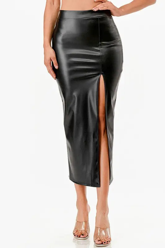 Faux Leather Pencil Skirt *More Colors - Black / S