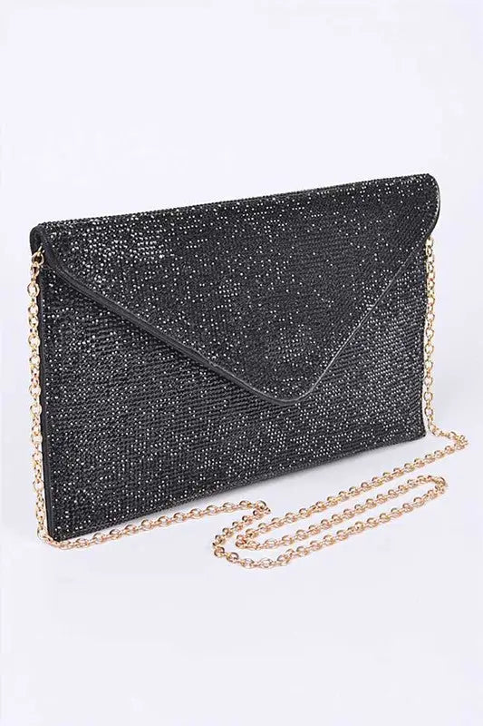 Rhinestone Statement Envelope Clutch Bag - Black / O/S