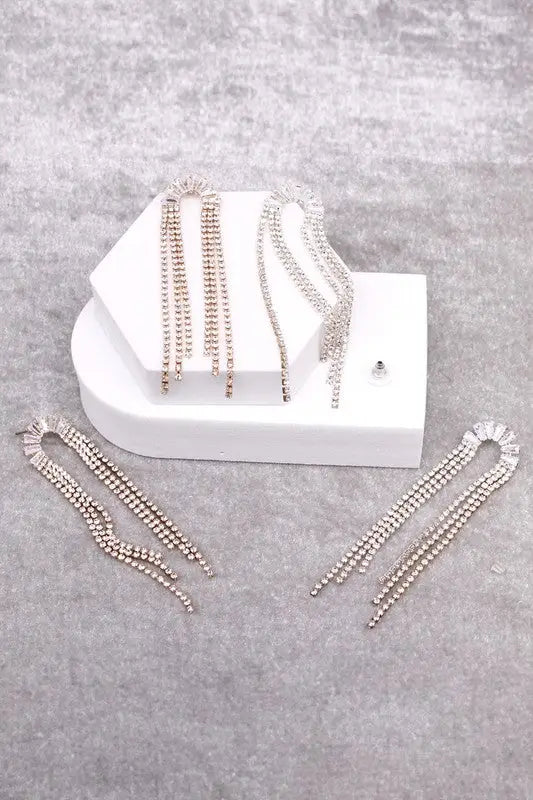 Rhinestone Tassel Earrings - Jewelry