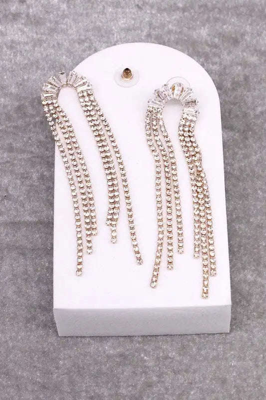Rhinestone Tassel Earrings - GDCL/CLEAR / Os - Jewelry